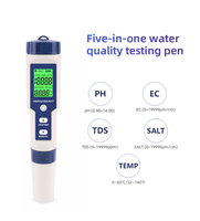 Stylo numérique portable 5-en-1 pour la qualité de l'eau : pH, EC, TDS, salinité, température – Testeur LCD pour eau potable et aquarium