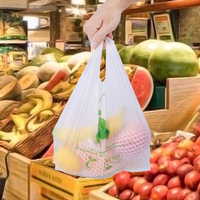 Ustom-bolsas de compras desechables biodegradables con estampado de logotipo, bolsas de compra con asa de camiseta de PLA, venta al por mayor