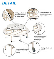 Juego de Mesa de Comedor Escolar de Madera Moderna, Plegable, con Bancos Redondos Móviles para Uso Comercial