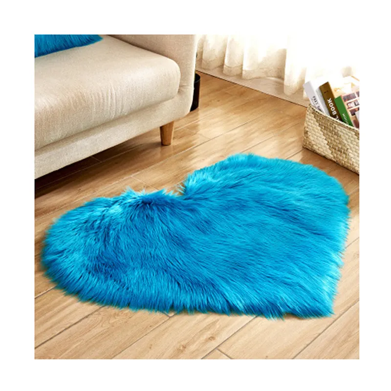 Blue Color Heart Shape Sheepskin Hairy Carpet Shaggy Carpet Faux Fur Sheepskin Area Rugs