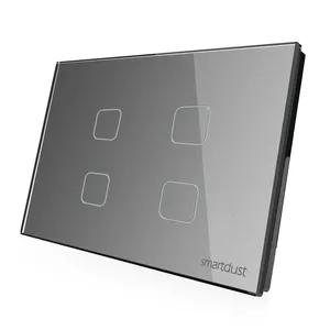 Smartdust Good Quality Wifi Wall Smart Switch UK Africa Full Tempered Glass Panel Smart Switch WIFI 4Gang CE Certified