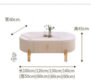 طقم طاولة قهوة وخزانة تلفزيون فاخرة بتصميم عصري بسيط، شكل بيضاوي من الزجاج واللوح الصخري، أثاث منزلي لغرفة المعيشة والشقق - Product Image 3