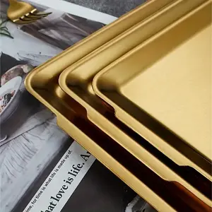Stainless Steel Plates Dishes Gold Matte Food Plate Round Rolled Edge Korea Style Gold Dinner Plate