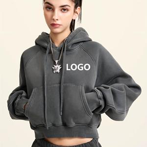 Sudadera con Capucha Oversize, Color Sólido, Logotipo Estampado en la Parte Delantera, Unisex, Casual, Otoñal, Material French Terry - Product Image 1