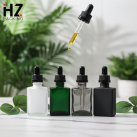 Emballage pour soins de la peau, flacons compte-gouttes carrés de 1 oz, 30 ml, en verre noir mat, flacons compte-gouttes pour huile pour cheveux et barbe avec boîte en papier magnétique