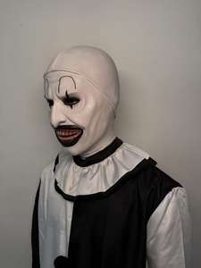 Masker pesta realistis badut menakutkan masker silikon hitam putih kostum badut wajah penuh dengan gigi <span class=keywords><strong>Halloween</strong></span> peran bermain alat peraga dewasa - Product Image 3