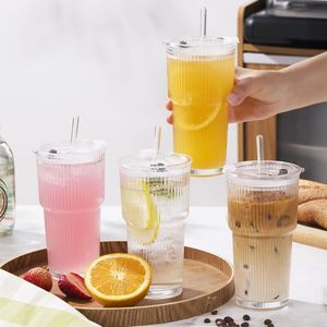 Vasos de Vidrio Grueso con Tapa y Pajitas <span class=keywords><strong>para</strong></span> Café Helado, Ideal <span class=keywords><strong>para</strong></span> Café, Smoothies, Cócteles y Jugos, Transparente - Product Image 3