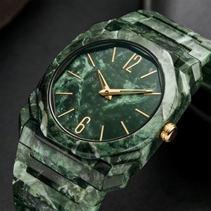 Montre à quartz pour homme avec motif marbré vert foncé, grand cadran, plastique, étanche, coffret cadeau de luxe - Product Image 1