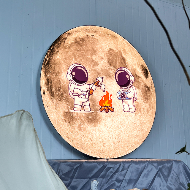 Round Kabu Light Box Custom Soft Film Luminous Moon Background Wall Coffee Shop Atmosphere Sense Light Sign