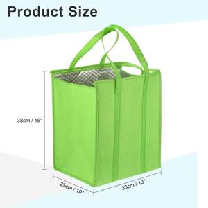 Sac isotherme pliable grand format pour livraison, sac de transport portable vert pour restaurant, sac à déjeuner réutilisable en non-tissé pour plats à emporter - Product Image 2