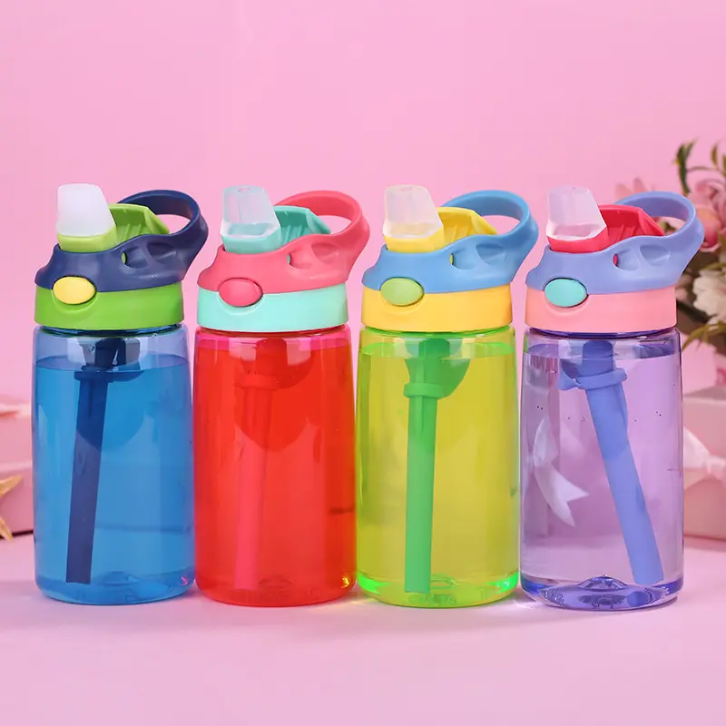 480ml bpa free kids plastic water bottle children school drinking juice cute water bottle with straw for promotion