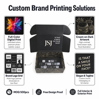 Boîte d'expédition noire en carton avec impression intérieure de slogan et doublure graphique pour une expérience d'ouverture premium et un branding DTC