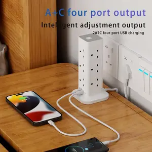 Tower Extension Lead 8 Way 13A 4 USB Ports Multi Plug Extension Socket With Surge Protection Power Strip Extension Cord For Home