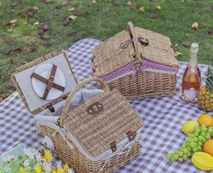 <b>Foldable</b> Lidded Pastoral Rattan Handheld Picnic <b>Basket</b>, Photo Prop for Outdoor Trips & Picnics - Product Image 1