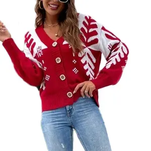 2024 AW personnalisé tricoté surdimensionné noël Cardigan pull manteau drôle moche noël acrylique coton nouvel an hiver pour les femmes