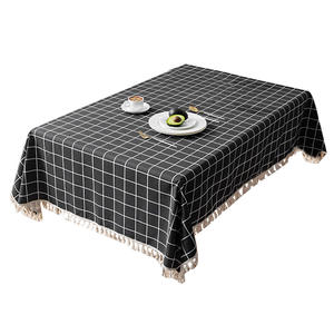 Skyfabric Plaid Tassel Tablecloth Rectangle Cotton Linen Waterproof Home Use Checkered Pattern Decorative <b>Table</b> <b>Cover</b> - Product Image 4