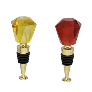 Kişiselleştirilmiş renkli kristal cam şarap stoper özelleştirilmiş elmas şekli hatıra düğün hediyeleri Metal malzeme şişe tıpası