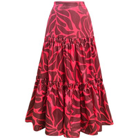 Ensemble de maillot de bain 2 pièces pour femme, imprimé abstrait rouge, maillot une pièce découpé à nouer avec jupe longue à volants superposés, paréo de plage