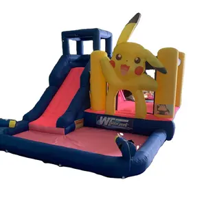 Pikachu Opblaasbare Trampoline Kasteel Opblaasbare Bounce Huis Met Waterpistool En Glijbaan Voor Gebruik Buitenshuis Met Blower