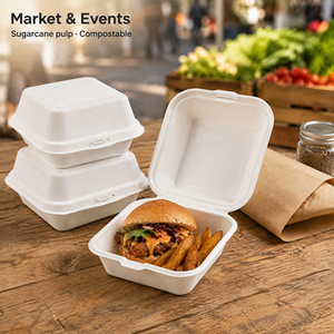 Conteneur à hamburger jetable en canne à sucre, écologique, biodégradable, à compartiment unique, pour vente en gros à prix réduit - Product Image 1