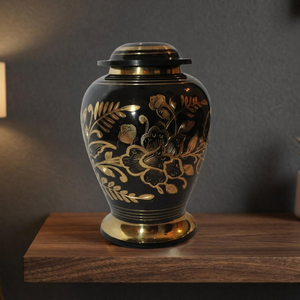 Urne funéraire en laiton noir pour animaux de compagnie, cercueil commémoratif floral, urne cinéraire personnalisée, écologique et personnalisable pour l'inhumation d'animaux adultes - Product Image 3