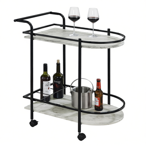 Chariot de service moderne en marbre avec porte-bouteilles, structure en acier, mobilier pour la maison - Product Image 1