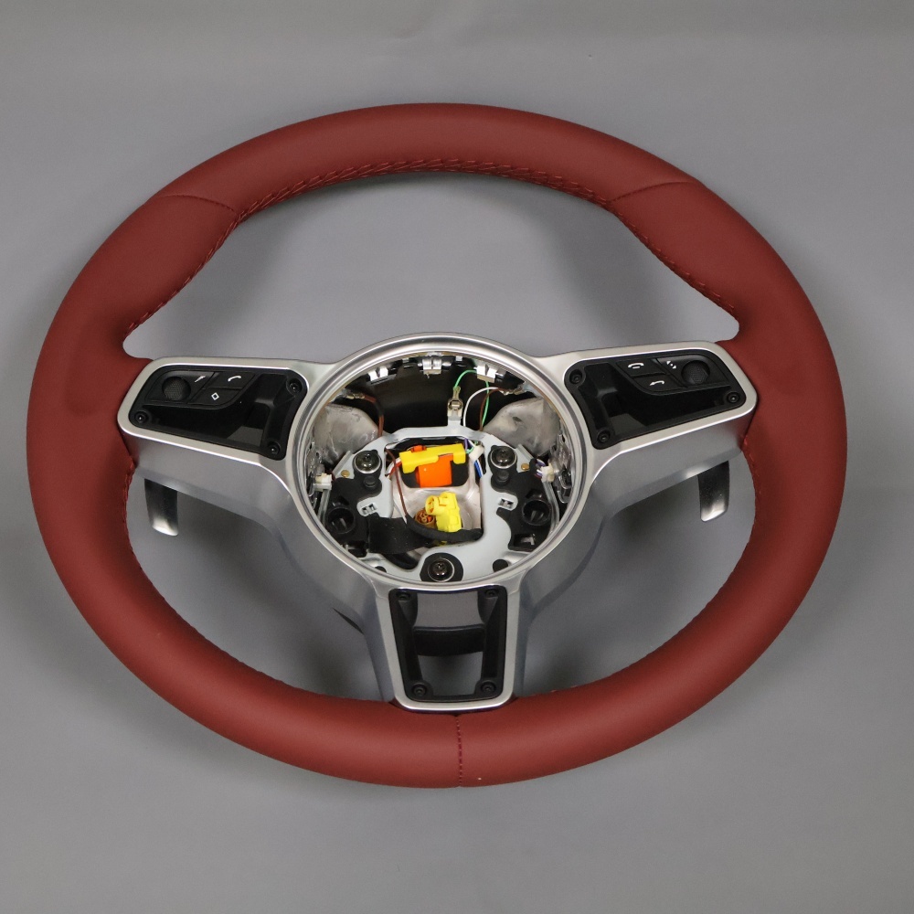 Fashion Red Leather Steering Wheel with Rivets (Porsche Fitment), photo 2