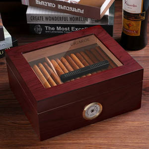 Caja de Almacenamiento para Cigarros de Madera Maciza de Cedro Español, Fabricación Personalizada OEM, Venta al por Mayor de Fábrica, Mejor Calidad con Humidificador e Higrómetro, Color Rojo - Product Image 6