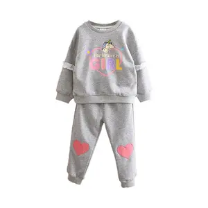 Ivy80112H Girls Spring Autumn Sweatshirt Suit Cartoon Casual Round Neck Pony Top Love Trousers Sports Clothing Set For Kids