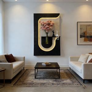 Arte Mural Moderno Personalizado, Pintura Texturizada en Relieve 3D, Escultura Geométrica Hecha a Mano, Pintura en Piedra Arenisca, Decoración de Hotel con LED - Product Image 6