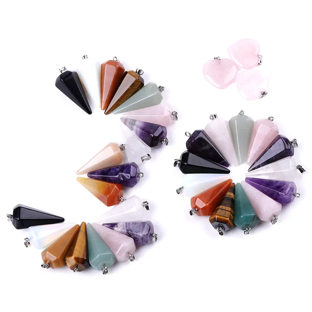 DIY Crystal Crafts Gems Home Use Natural Crystal Conical Pendulum Quartz Mineral Jewelry wicca Ling Pendulum decor for craft gift