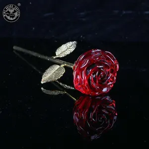 Presentes decorativos românticos de cristal, lembranças de decoração para casamento, rosa de cristal vermelho