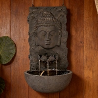 Fuente de Agua Eléctrica Portátil de Resina de Fibra de Vidrio con Diseño de Buda, Cascada Rectangular para Colgar en la Pared, para Uso en Interiores/Exteriores