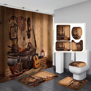 Rideau de douche en polyester noir à motif Guitare Explosion de feu, impression numérique personnalisée, imperméable, vente en gros 2 - Product Image 2