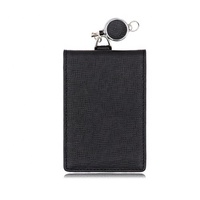 Sarung Dompet RFID Tempat Kartu ID Kulit dengan 4 Slot Kartu dan Tali/Tali Leher. Gulungan Lencana Dapat Ditarik Tambahan