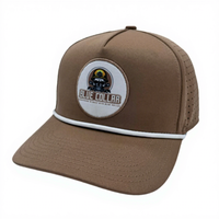 Custom 5 Panel Khaki PVC Rubber Woven Patch Logo Perforated Laser-Cut Waterproof Breathable Snapback Baseball Hat Unisex Cap