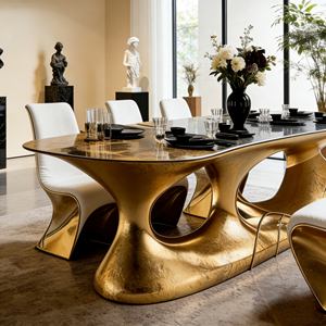 Tavolo <span class=keywords><strong>da</strong></span> <span class=keywords><strong>Pranzo</strong></span> di Lusso Contemporaneo Dorato con Base Artistica Irregolare, Arredamento Moderno <span class=keywords><strong>per</strong></span> <span class=keywords><strong>Sala</strong></span> <span class=keywords><strong>da</strong></span> <span class=keywords><strong>Pranzo</strong></span> di Villa - Product Image 3
