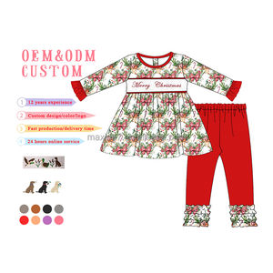 Marry Christmas Broderie Smocké Vêtements pour <span class=keywords><strong>enfants</strong></span> Vente en gros Ensemble de tenues pour filles à manches longues <span class=keywords><strong>2</strong></span> pièces - Product Image 3