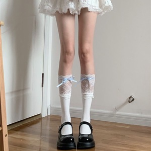 <b>White</b> Lace Trim Over The Knee <b>Socks</b> 5D Ultra Thin Breathable Women's JK Style Ballet Ribbon Bow <b>Long</b> <b>Socks</b> - Product Image 4