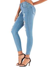 Jeans blu chiaro per le donne pantaloni all'ingrosso Jeans strappati Slim-Fit pantaloni a matita elasticizzati a vita bassa da <span class=keywords><strong>donna</strong></span> pantaloni Jeans strappati - Product Image 2