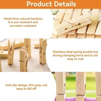 Pinces à Linge en Gros en Bois Naturel et Bambou pour Maison, Clips de Nappe Multifonction en Bois et Bambou