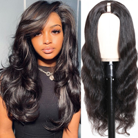 Perruques de cheveux humains en U partie de vague de corps de prix de gros d'usine perruques complètes de Machine perruques de cheveux vierges Non de dentelle pour les femmes
