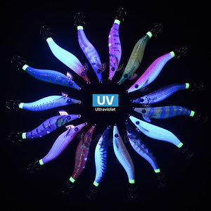 SEAYO 2.2 Señuelo de pesca de seda suave con forma de camarón de madera, <span class=keywords><strong>EGI</strong></span> JIG, para pulpo y calamar de cola grande, luminoso UV con brillo nocturno y anzuelo - Product Image 3