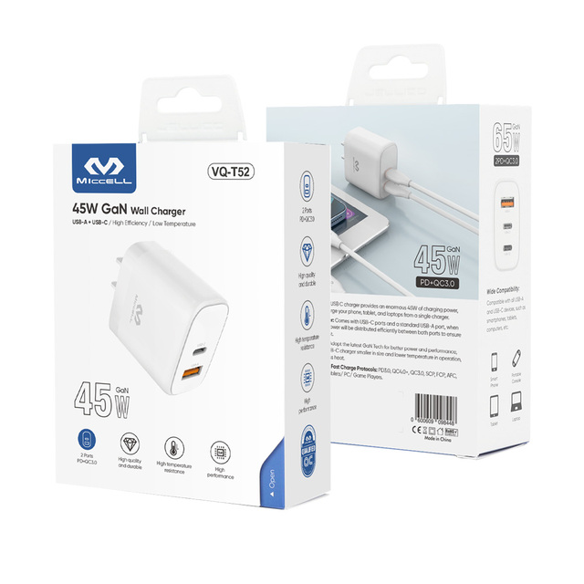 MICCELL Gan Charger 45w Type c Quick Charge 3.0 PD Fast Charger Adapter Super Fast 45w Gan Charger for samsung