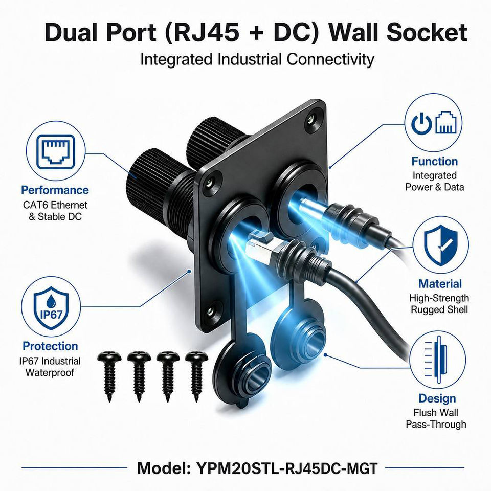2-in-1 IP68 Starlink Gen 3 Mini CAT6 RJ45 & DC Power Wall Socket