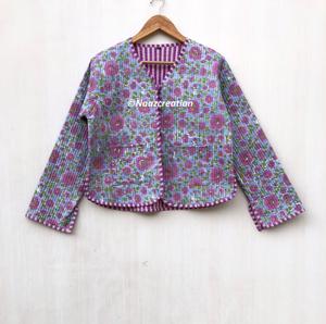 Quilted Floral Handmade Bohemian Jackets Cotton Floral Style Fall Winter Jacket <b>Coat</b> Street wear reversible gift for her - Product Image 1