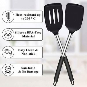 Stainless Steel High-temperature Bpa-free/dishwasher Silicone Spatula 2-piece Set of Kitchen Frying Spatula Leakage Spatula - Product Image 2