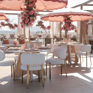 イタリアンスタイルモダンラグジュアリーファブリック背もたれステンレススチールフレームホテルレストランチェアイベントウェディング用 - Product Image 4