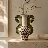 Vase à fleurs en céramique moderne, poignée verte en forme de boucle, motif marron, vase décoratif pour table console, décoration intérieure