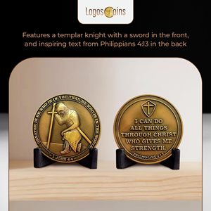 Moneda Personalizada 'Task Ahead', Monedas de Desafío, Chapado en Oro Antiguo, un Caballero Templario Arrodillado y Filipenses - Product Image 5